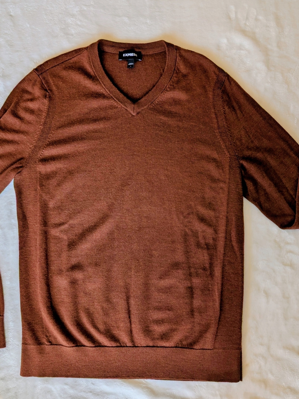 Express Men's V-Neck Sweater in Rust Brown